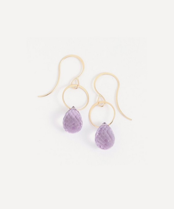 Melissa Joy Manning - 14ct Gold Rose Amethyst Single Drop Earrings image number null