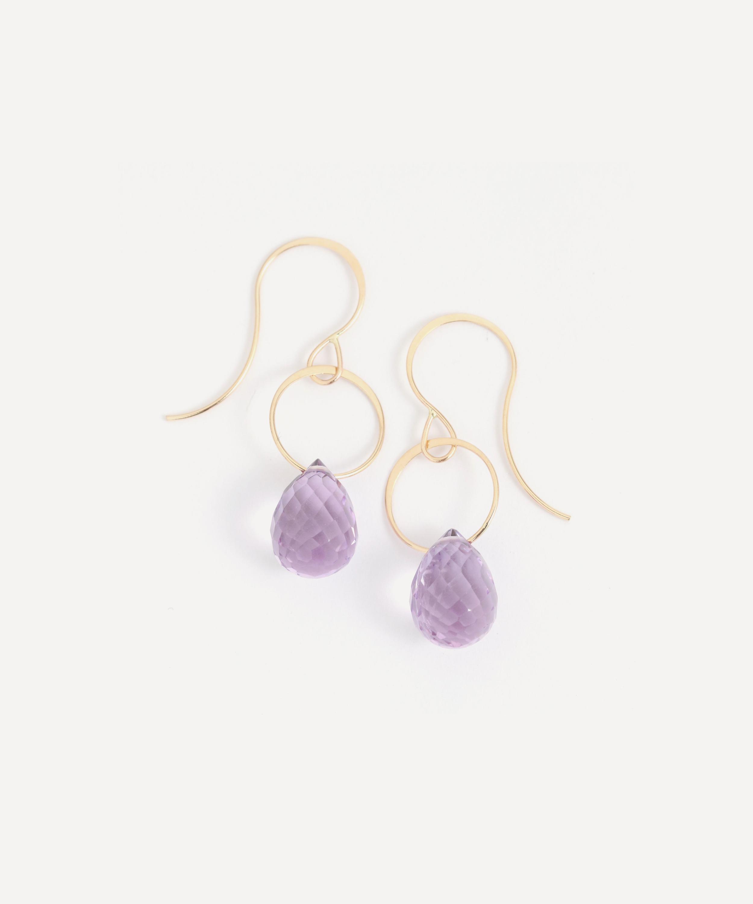 Melissa Joy Manning - 14ct Gold Rose Amethyst Single Drop Earrings image number 0