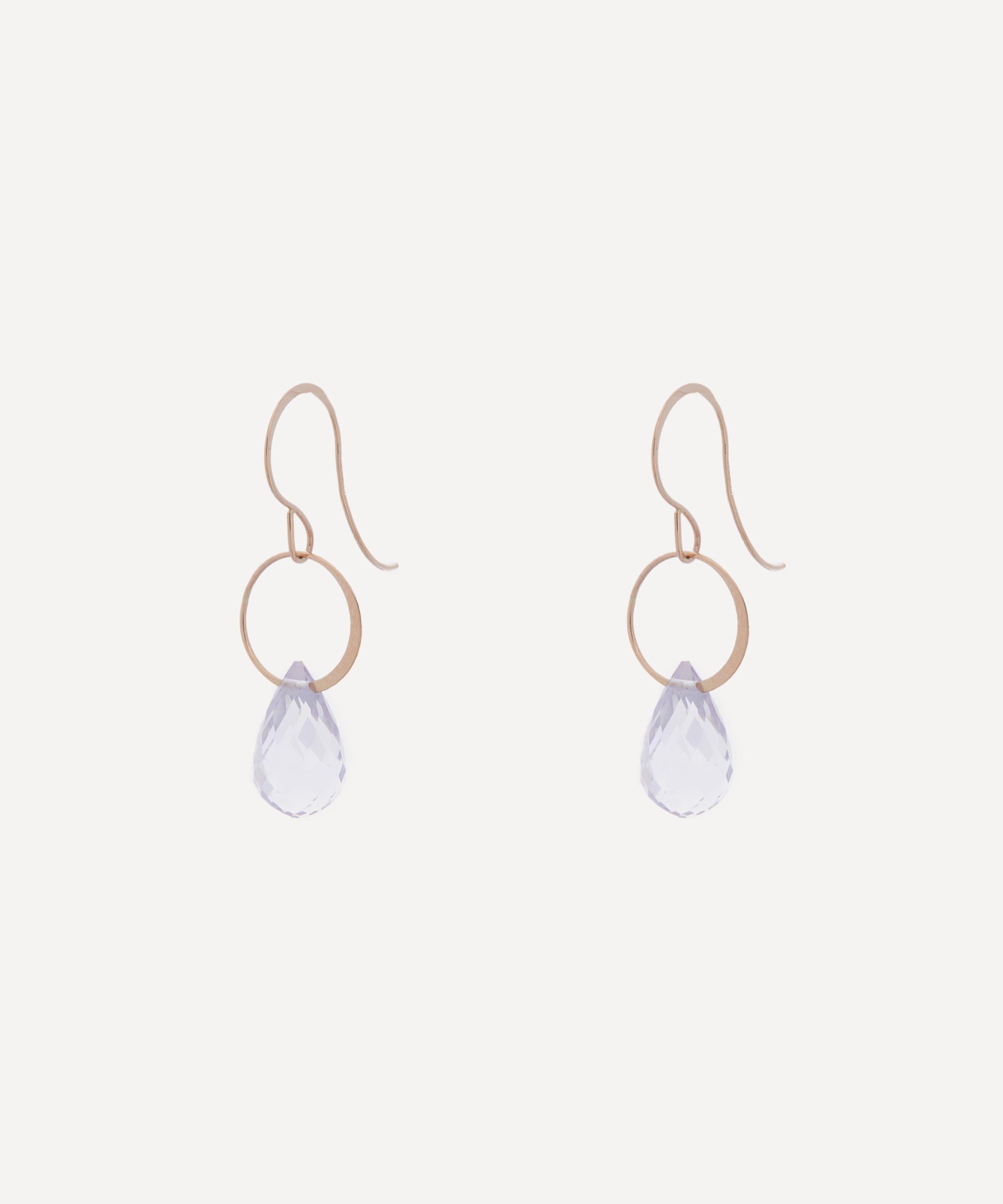 Melissa Joy Manning - 14ct Gold Rose Amethyst Single Drop Earrings image number 2