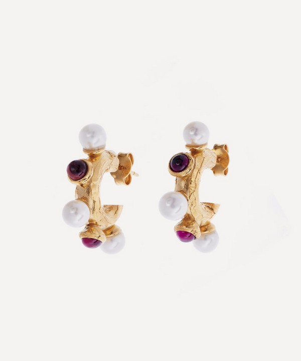 Alighieri - 24ct Gold-Plated Nocturnal Desire Pearl And Garnet Hoop Earrings image number null