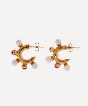 Alighieri - 24ct Gold-Plated Nocturnal Desire Pearl And Garnet Hoop Earrings image number 2
