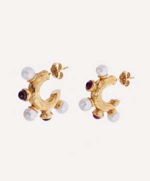 Alighieri - 24ct Gold-Plated Nocturnal Desire Pearl And Garnet Hoop Earrings image number 3