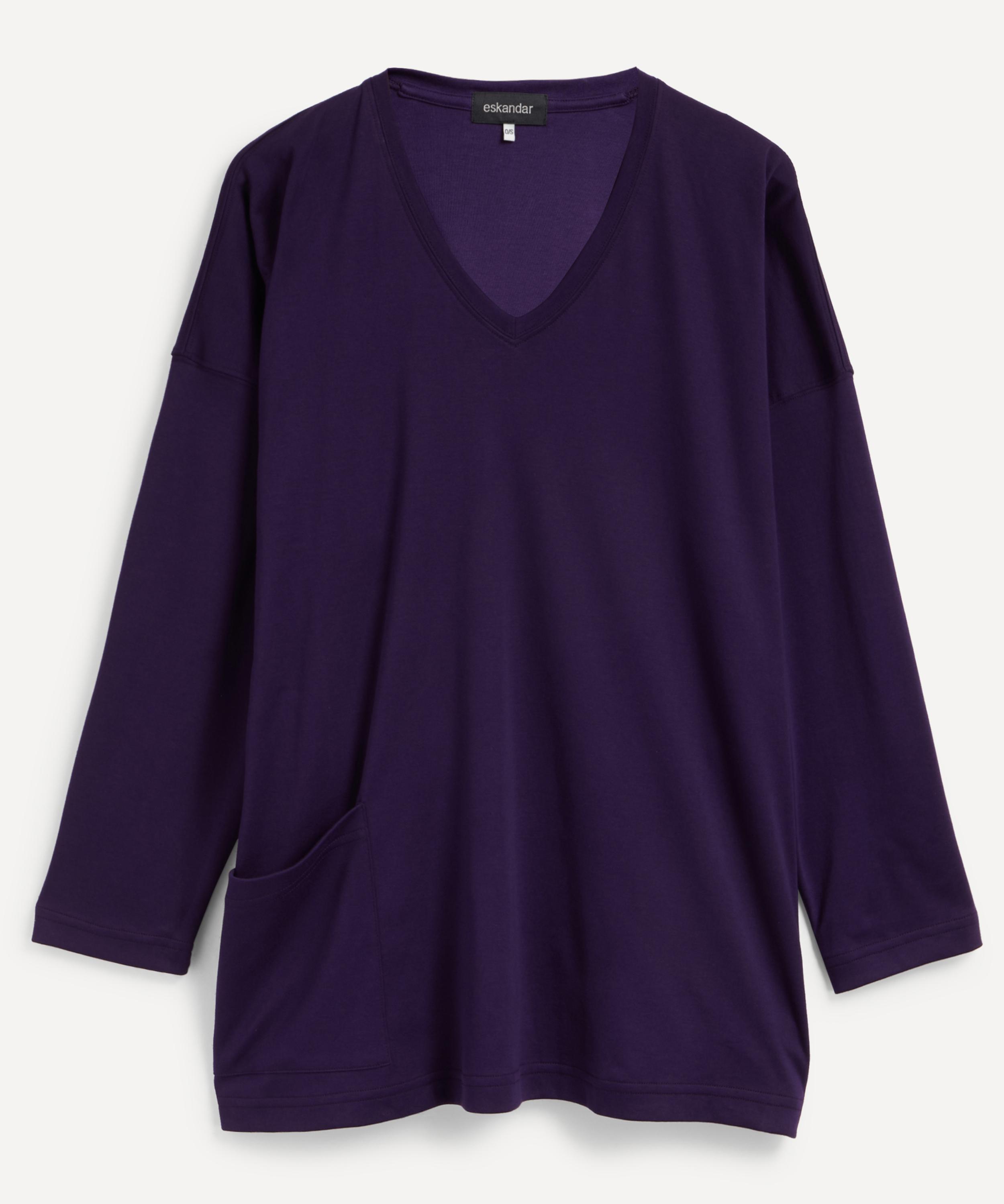 Eskandar - Long Sleeve Angled Patch-Pocket V-Neck T-Shirt image number 0