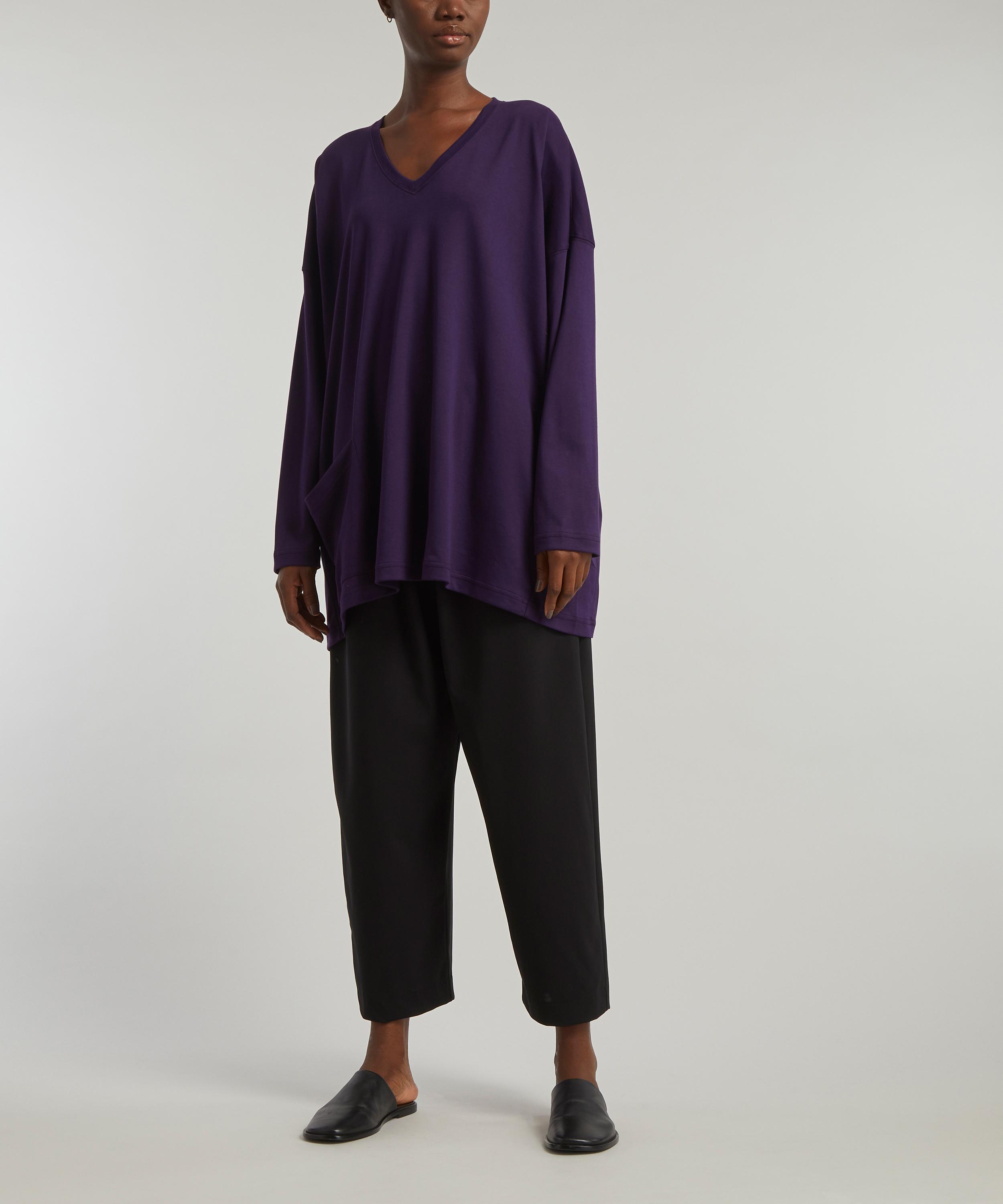 Angled-Neck Long-Sleeve Top