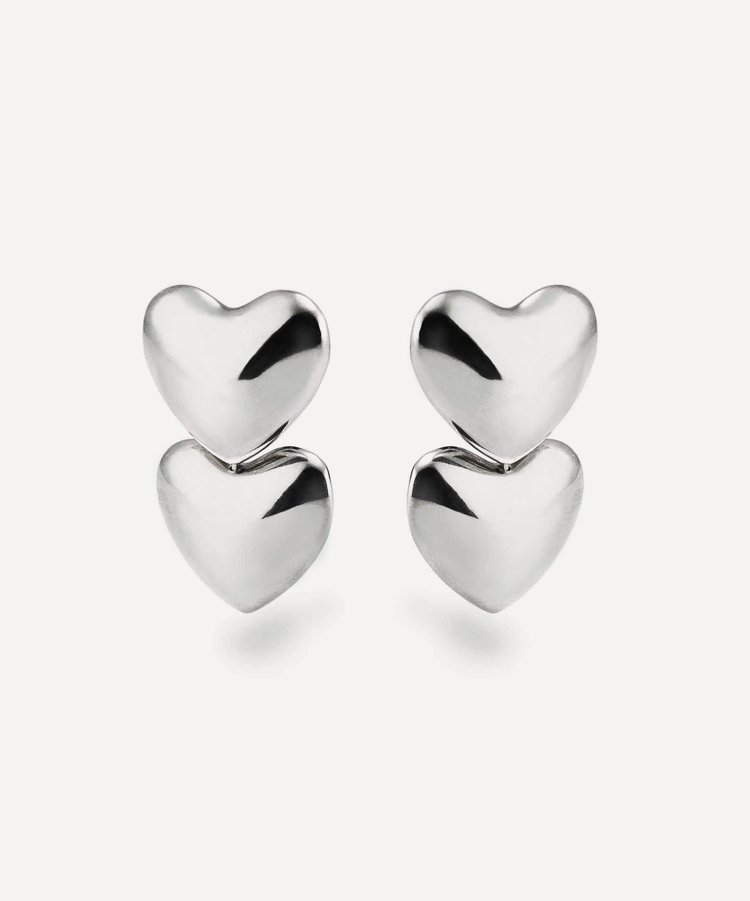 Sterling Silver Dual Voluptuous Heart Stud Earrings