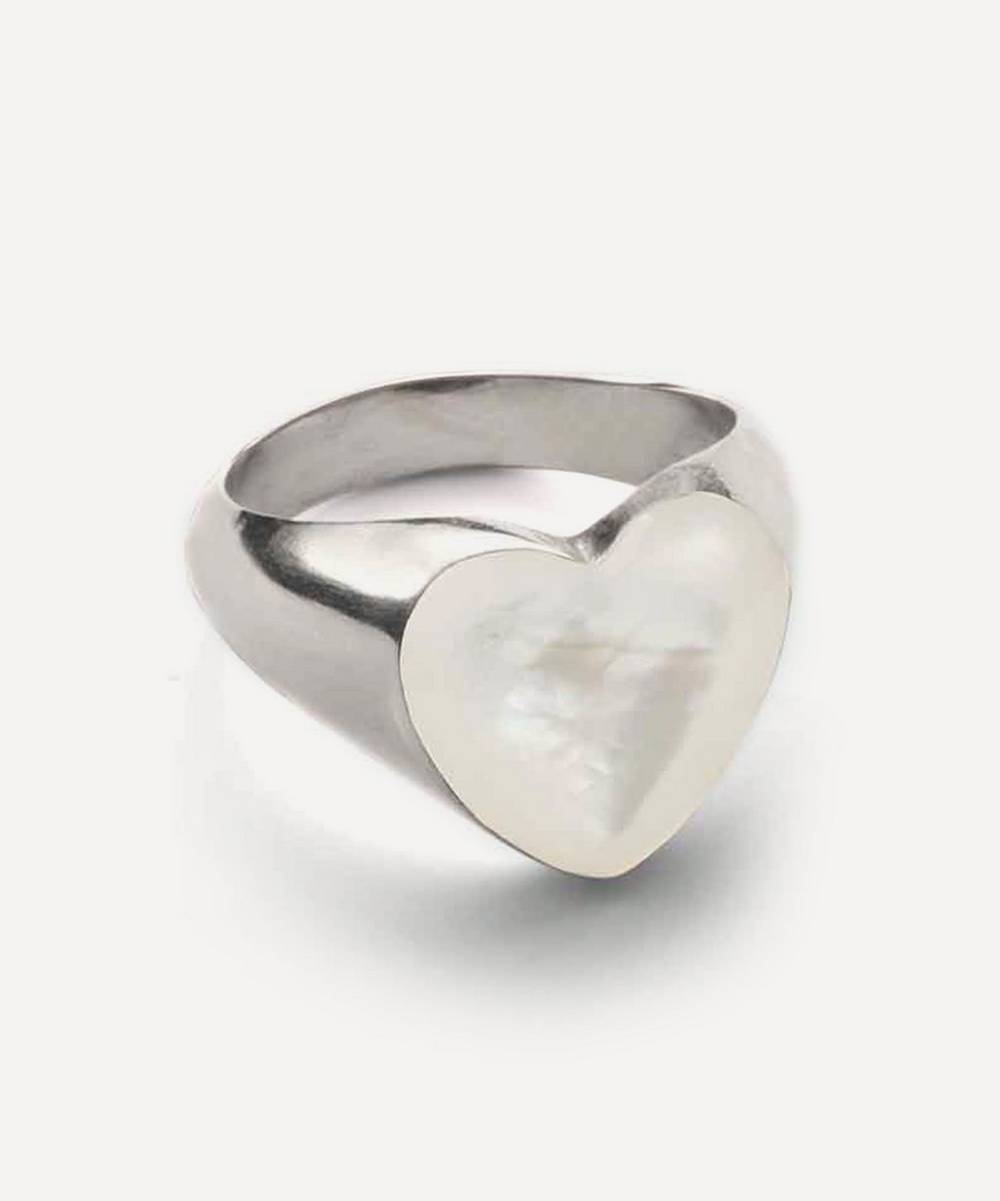 Annika Inez - Sterling Silver Small Mother Of Pearl Gem Heart Ring