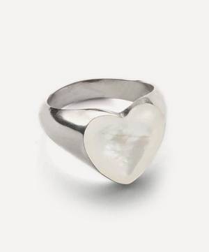 Sterling Silver Small Mother Of Pearl Gem Heart Ring