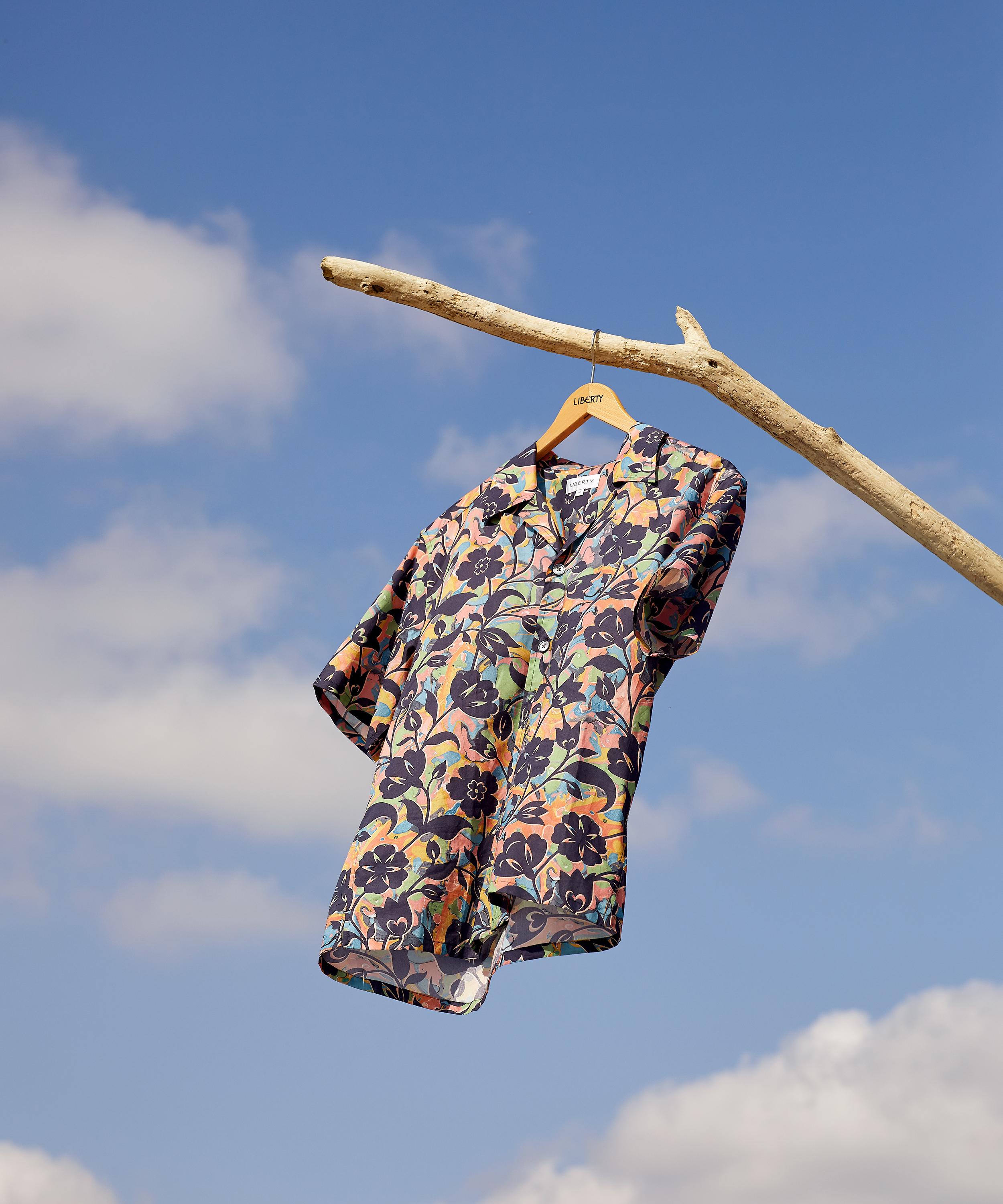 Liberty - Floral Marble Cotton Cuban Collar Casual Shirt image number 2