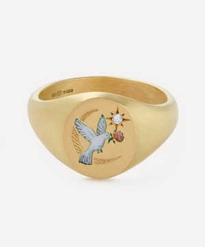 Cece Jewellery - 18ct Gold Dove and Rose Diamond Signet Ring image number 0