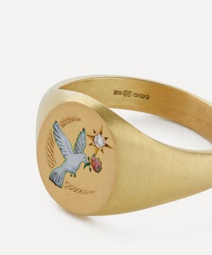 Cece Jewellery - 18ct Gold Dove and Rose Diamond Signet Ring image number 1