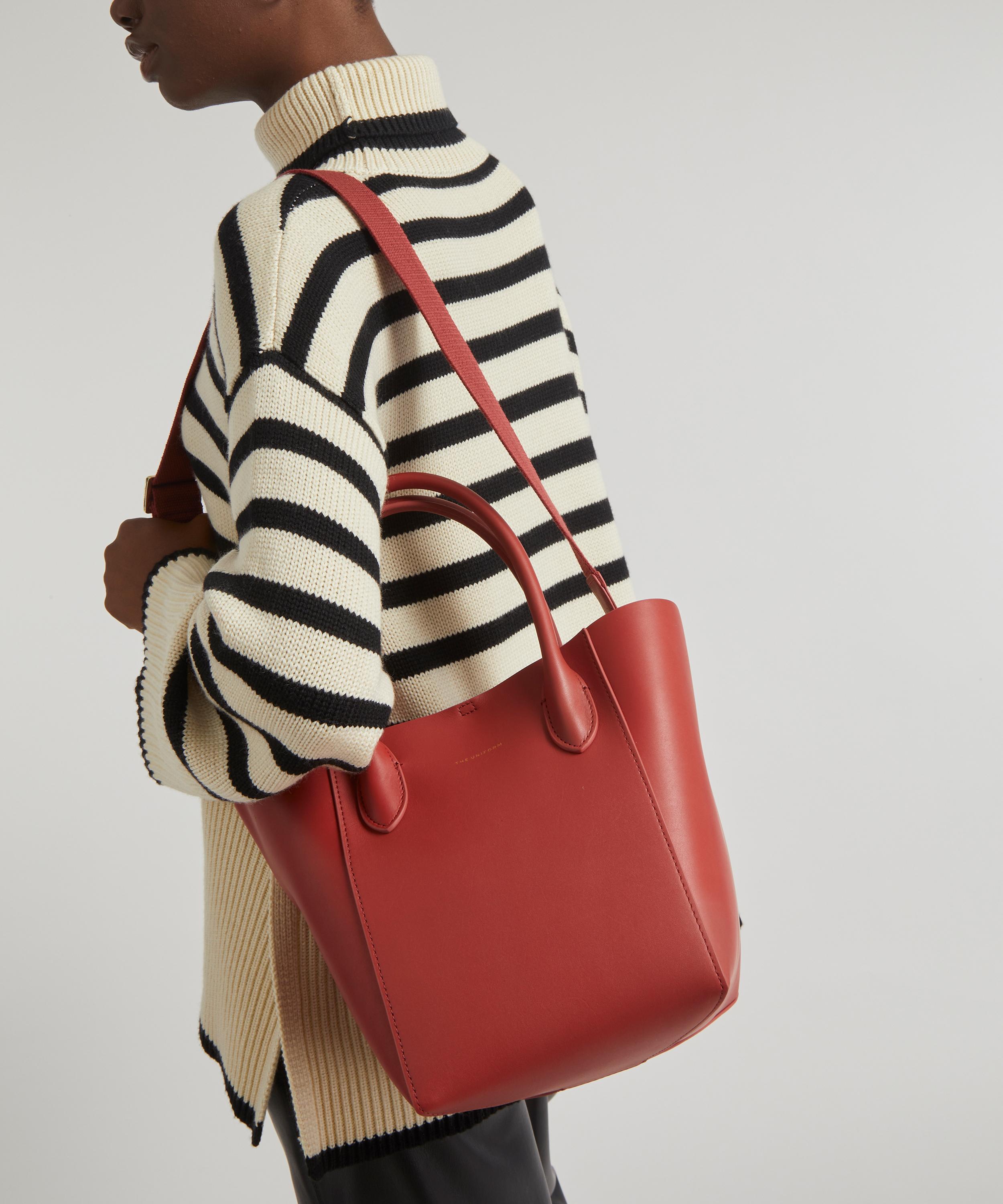 Burgundy leather shop bucket bag