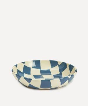 Blue and White Checkerboard Pasta Bowl