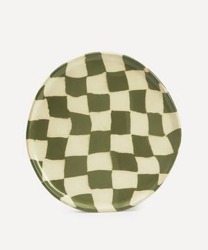 Green and White Checkerboard Dinner Plate