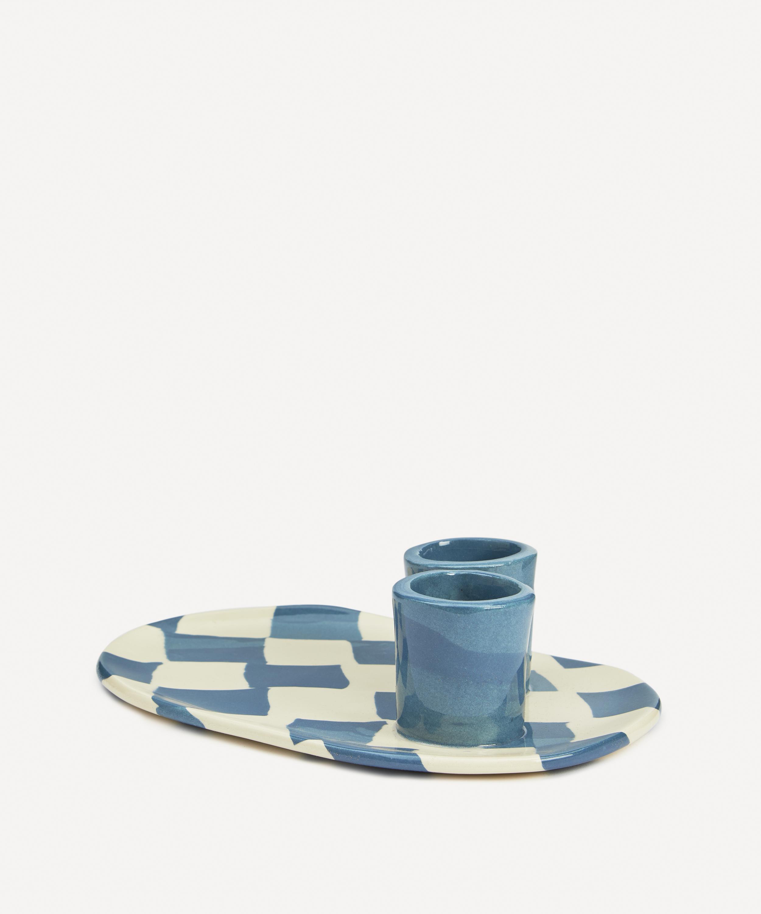 Henry Holland Studio - Blue and White Checkerboard Egg Plate image number 0