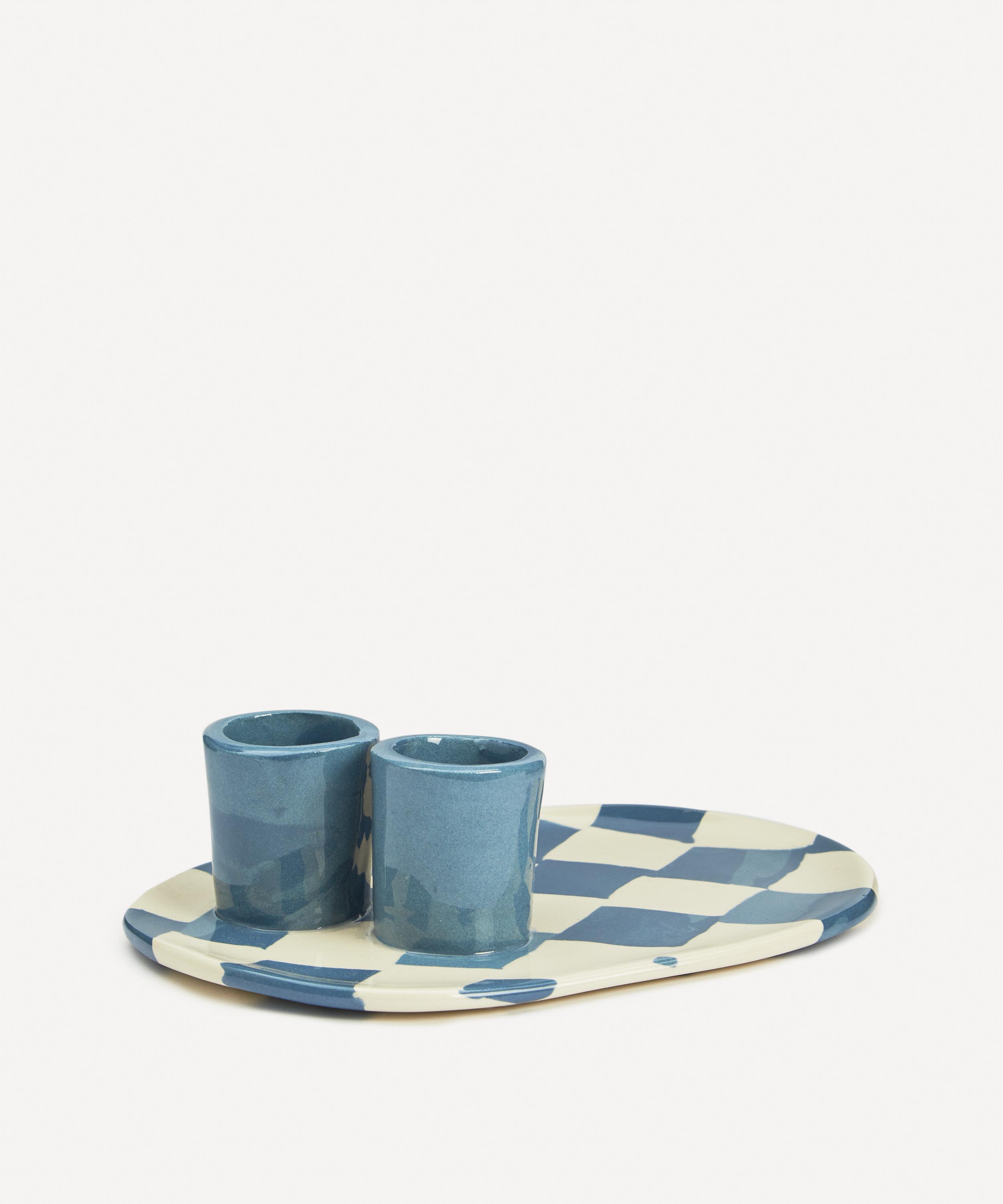 Henry Holland Studio - Blue and White Checkerboard Egg Plate image number 1