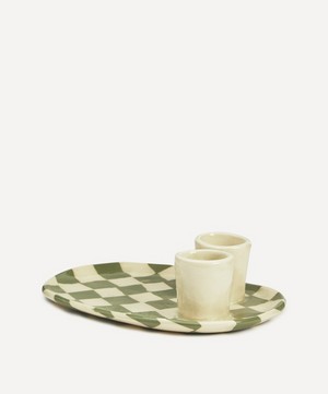 Henry Holland Studio - Green and White Checkerboard Egg Plate image number 0