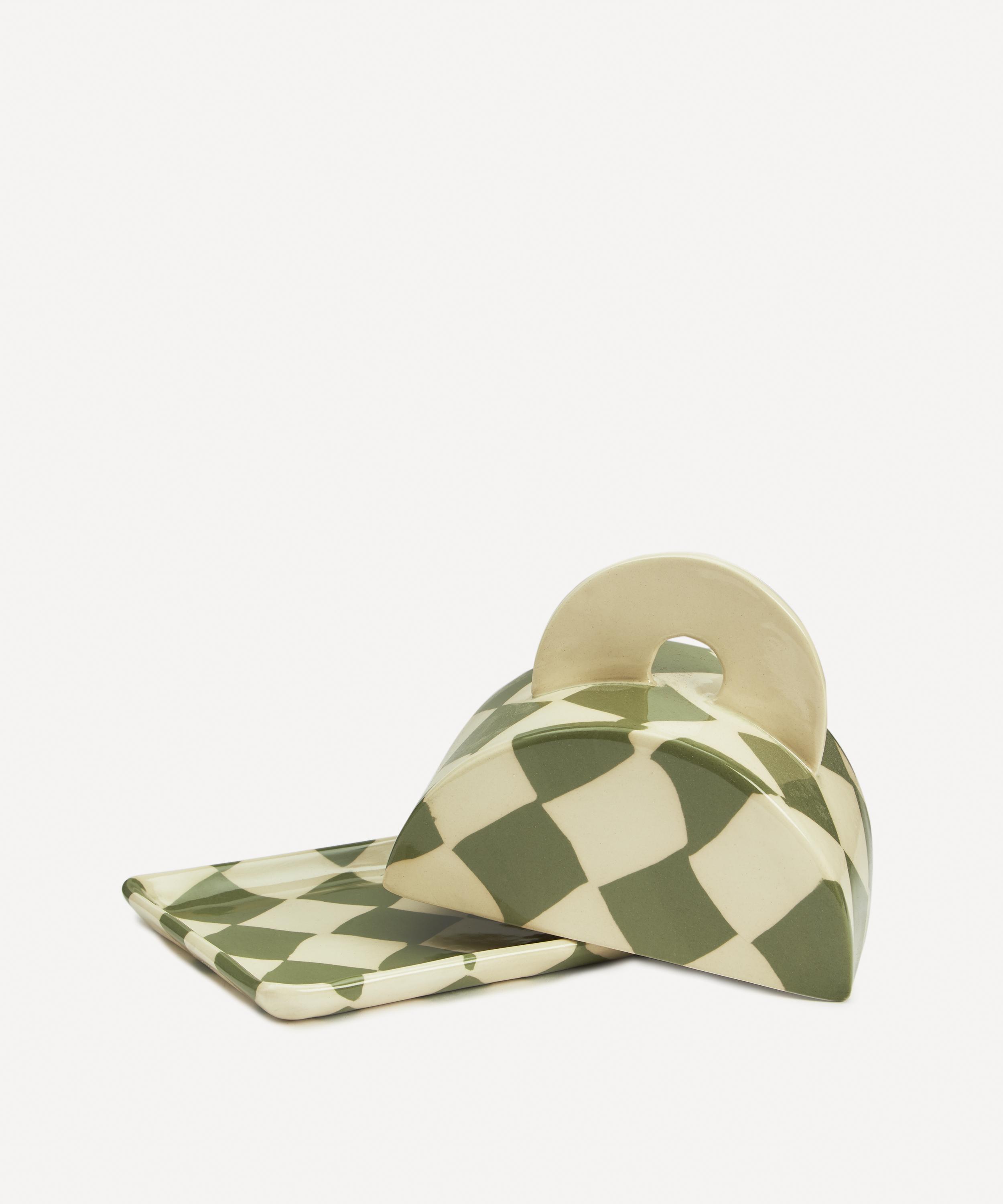 Henry Holland Studio - Green and White Checkerboard Butter Dish image number 2