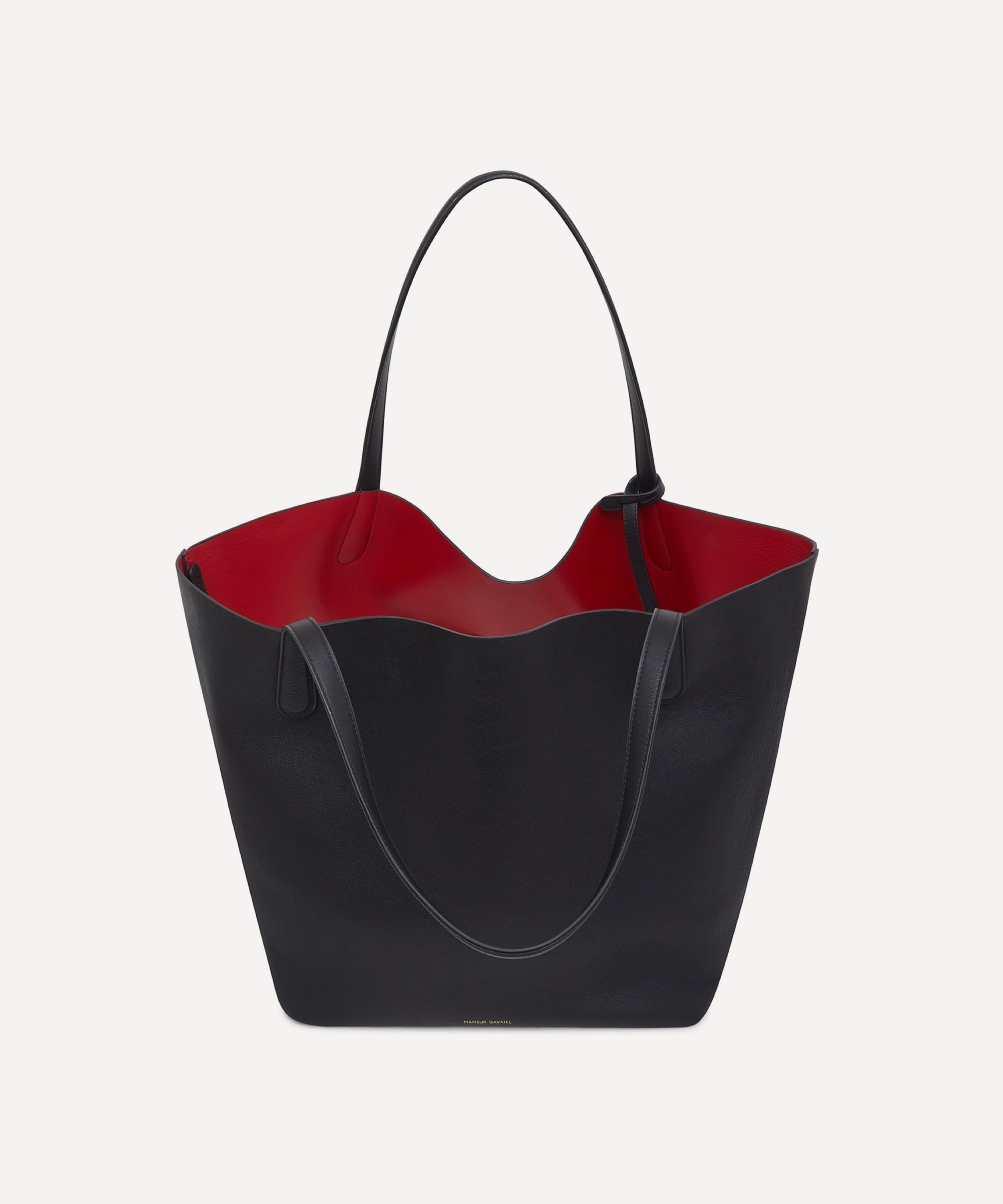 Mansur Gavriel Red-lined Large Leather Tote Bag in Black