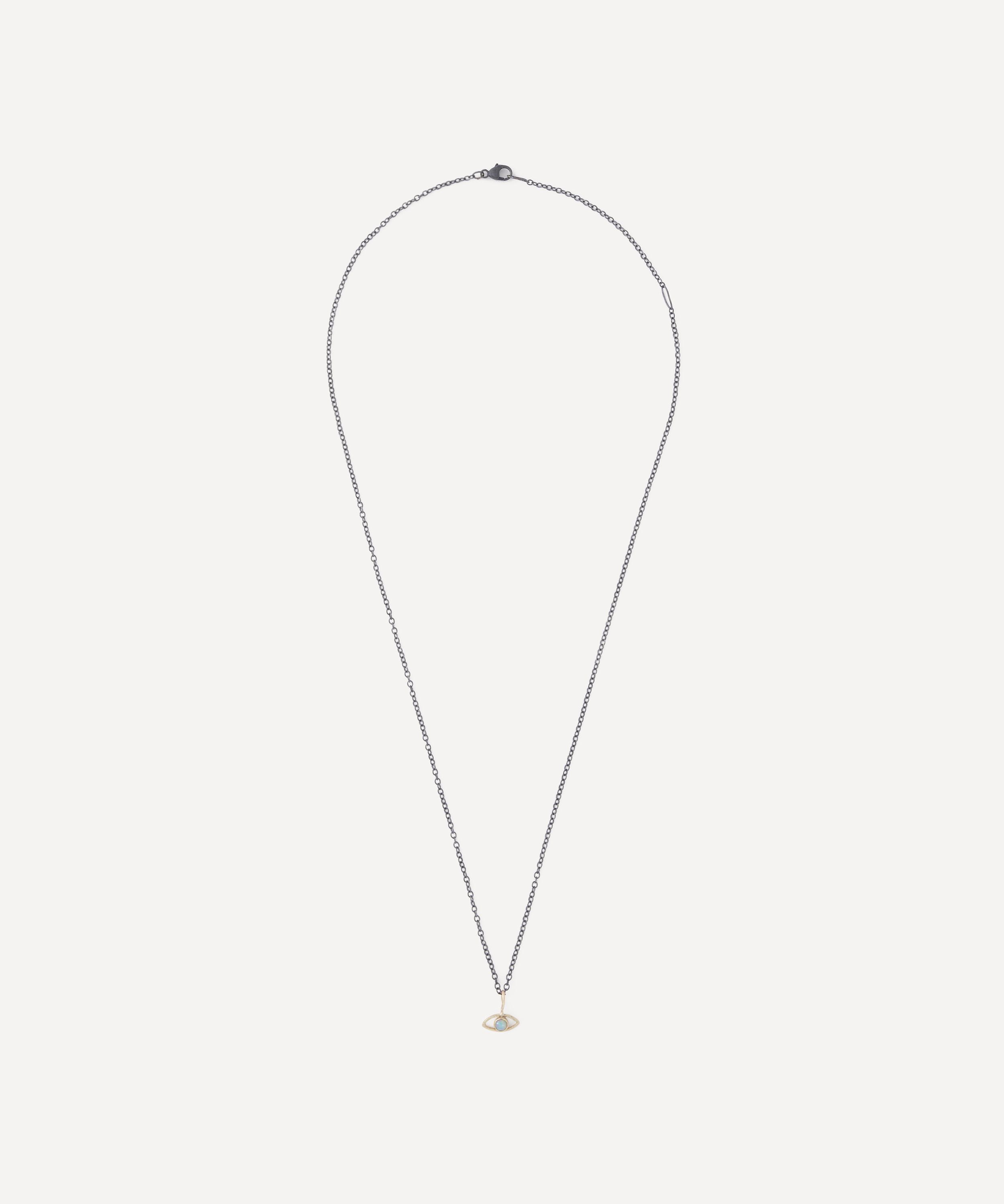 Acanthus - Oxidised Silver Opal Eye Amulet Charm Pendant Necklace