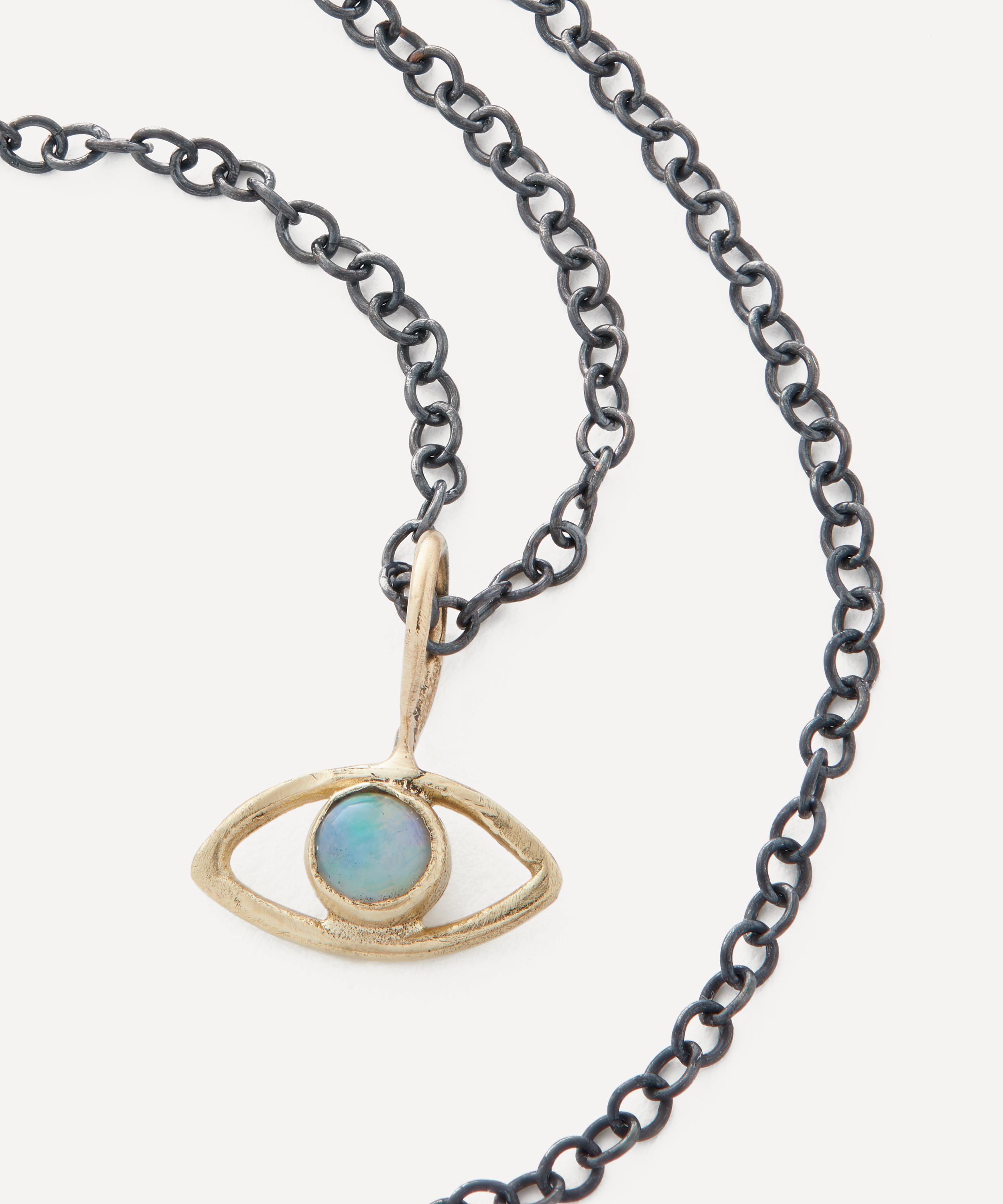 Acanthus - Oxidised Silver Opal Eye Amulet Charm Pendant Necklace image number 1