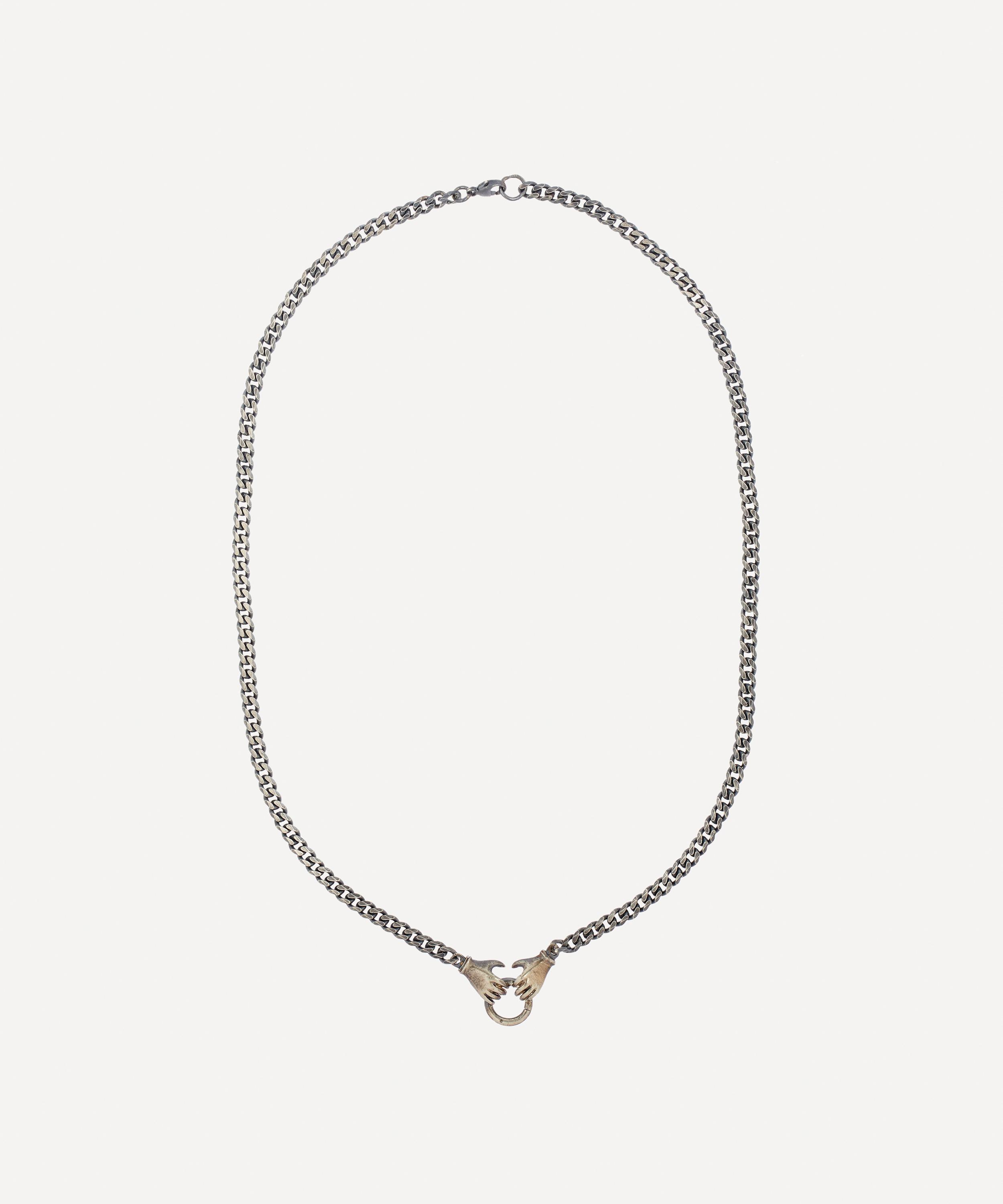 Acanthus - Oxidised Silver Double Hand Charm Holder Chain Necklace image number 0