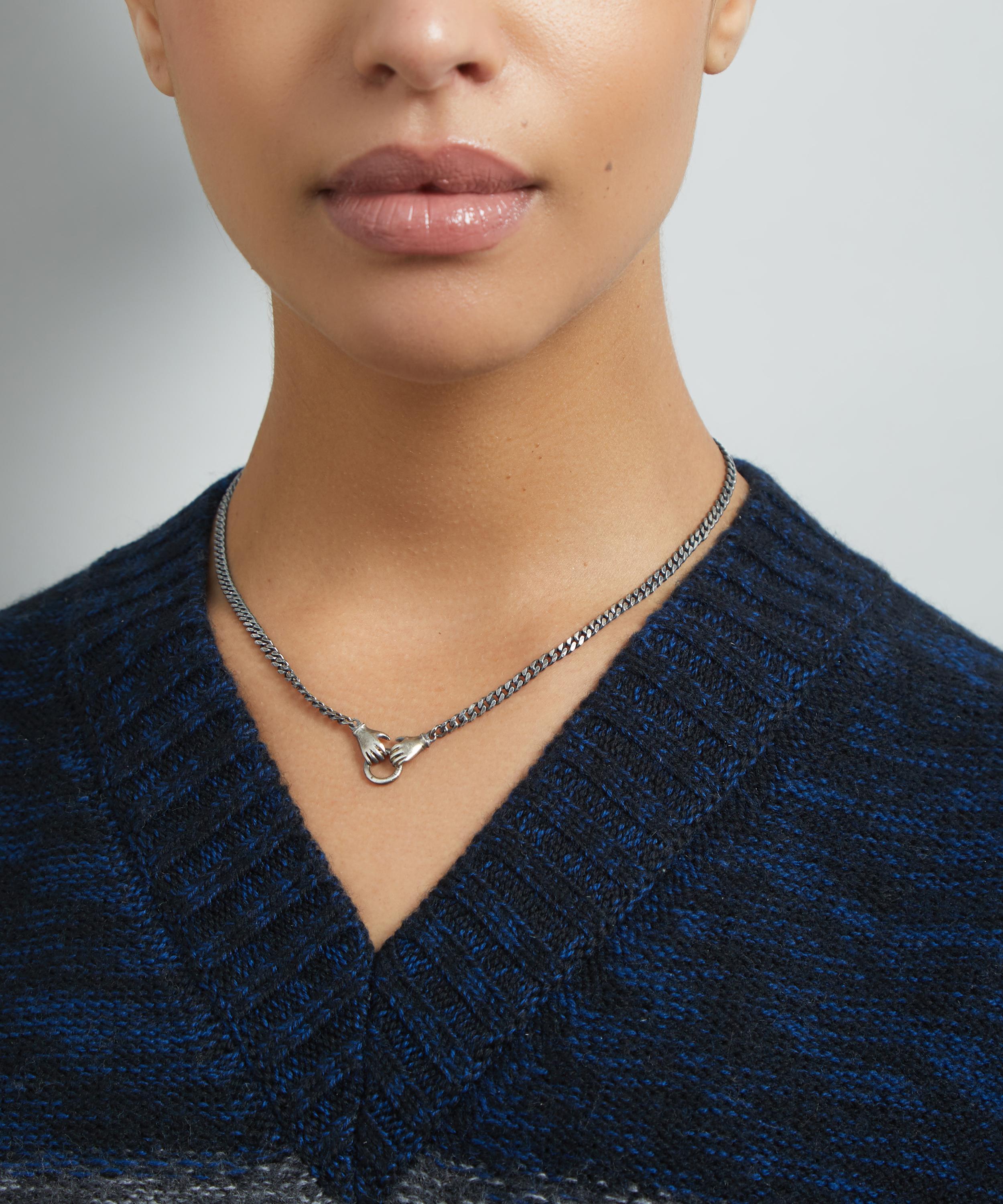Acanthus - Oxidised Silver Double Hand Charm Holder Chain Necklace image number 1