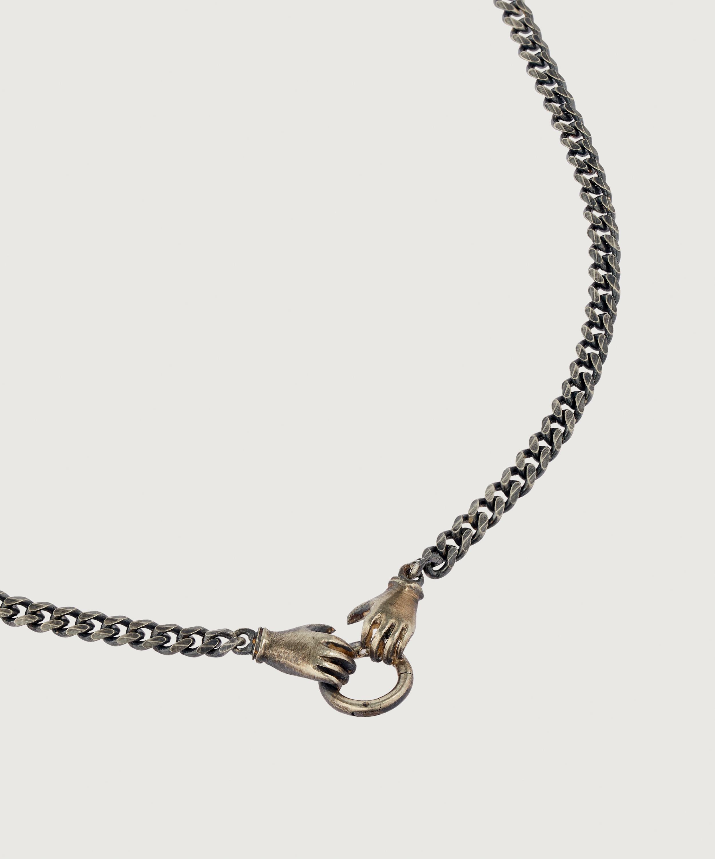 Acanthus - Oxidised Silver Double Hand Charm Holder Chain Necklace image number 2
