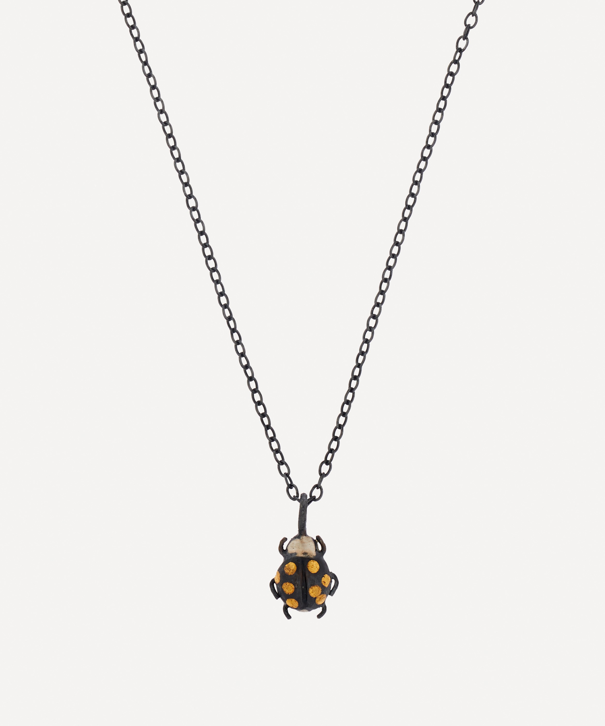 Acanthus - Oxidised Silver Lady Bug Pendant Necklace image number 0