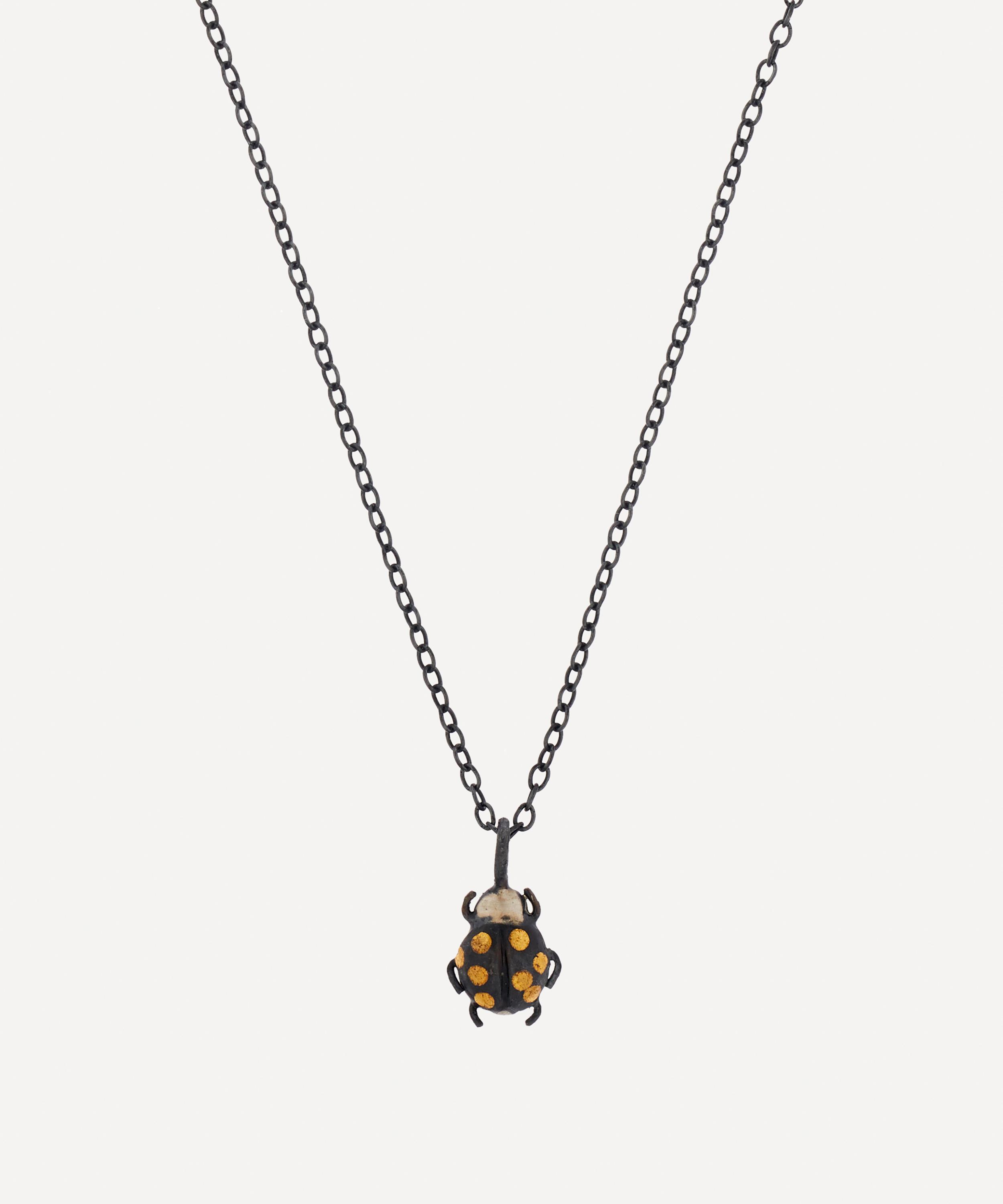 Acanthus - Oxidised Silver Lady Bug Pendant Necklace image number 0