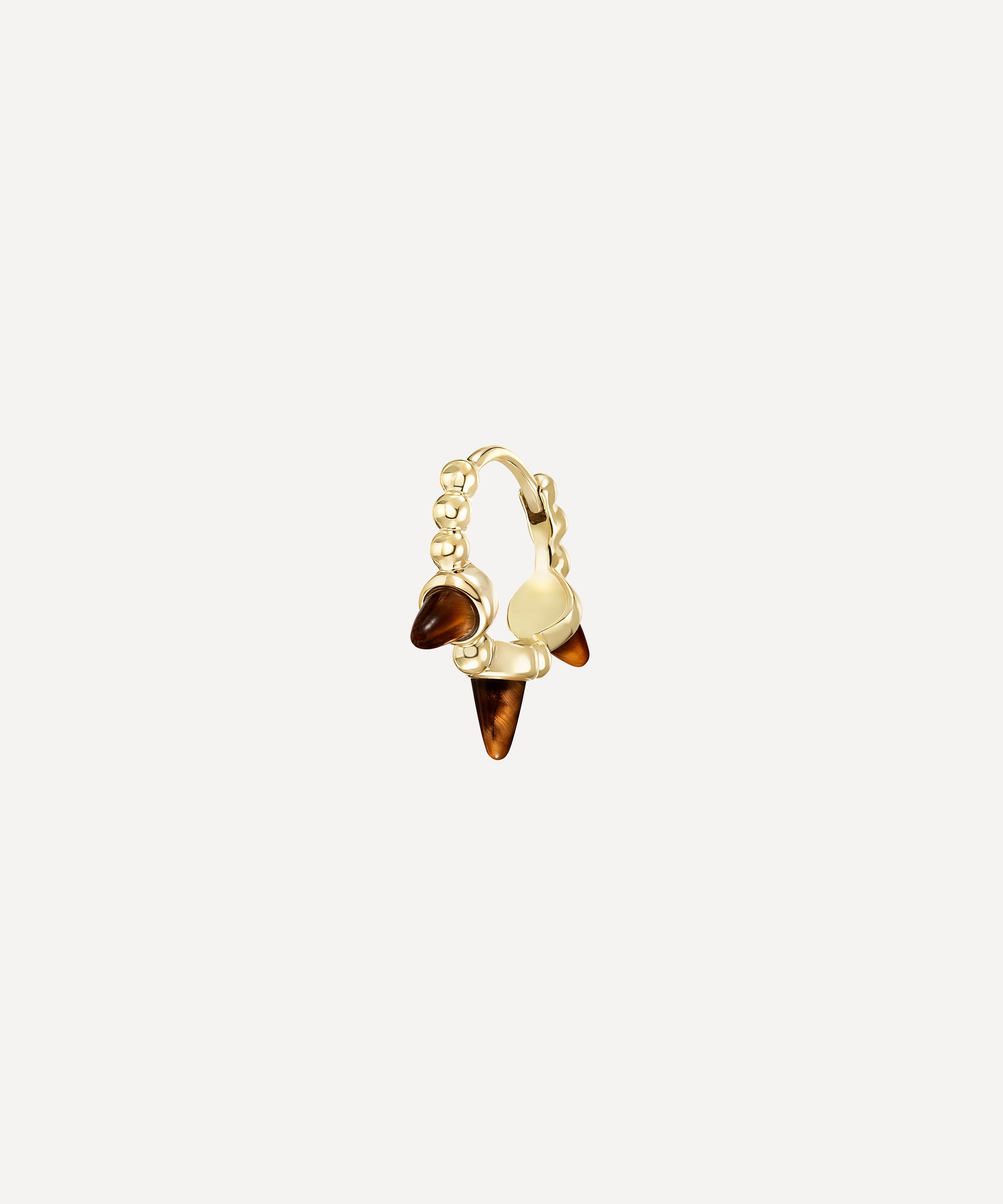 Maria Tash - 14ct 8mm Tiger's Eye Triple Granulated Spike Hoop Earring image number 0