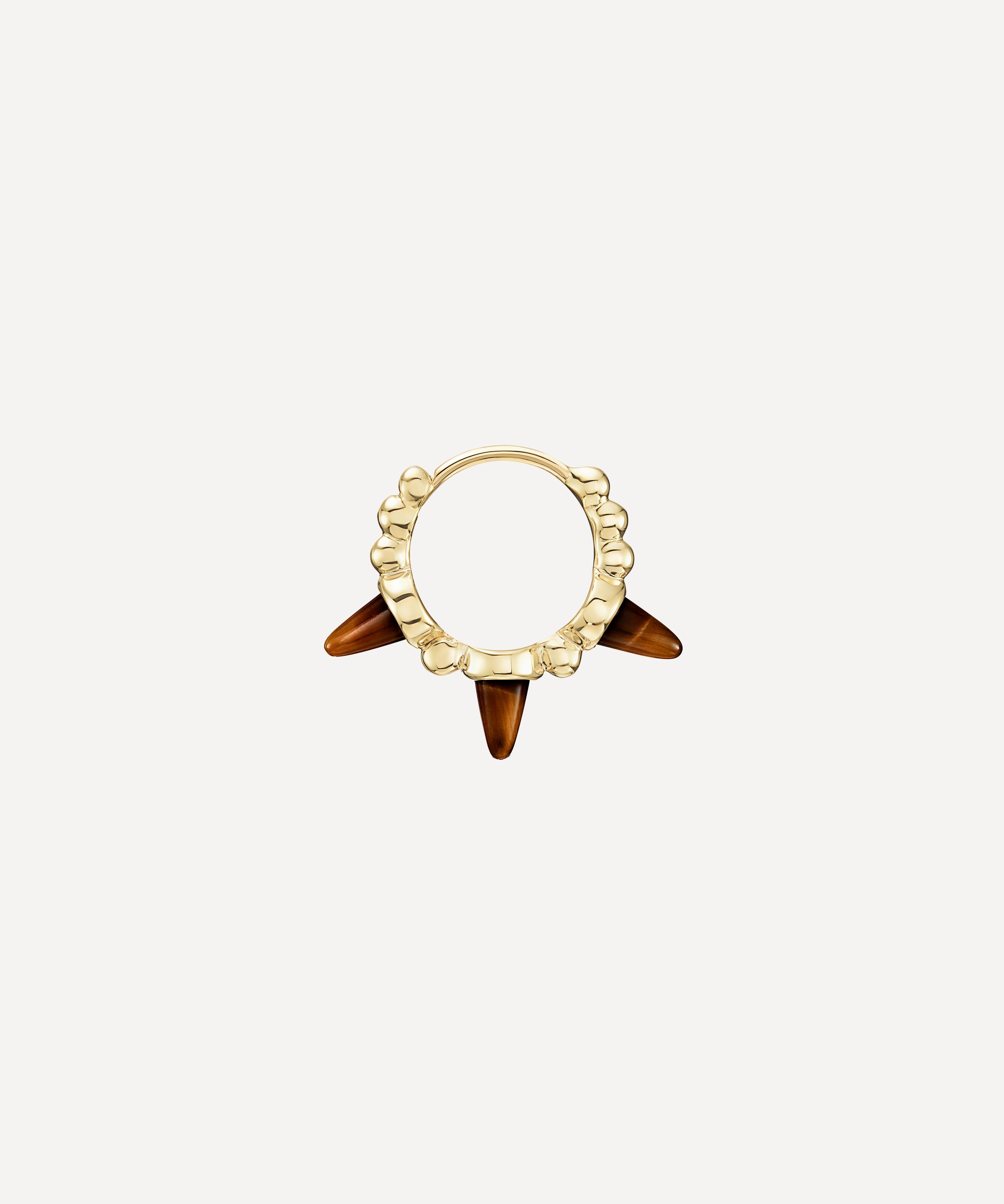 Maria Tash - 14ct 8mm Tiger's Eye Triple Granulated Spike Hoop Earring image number 1