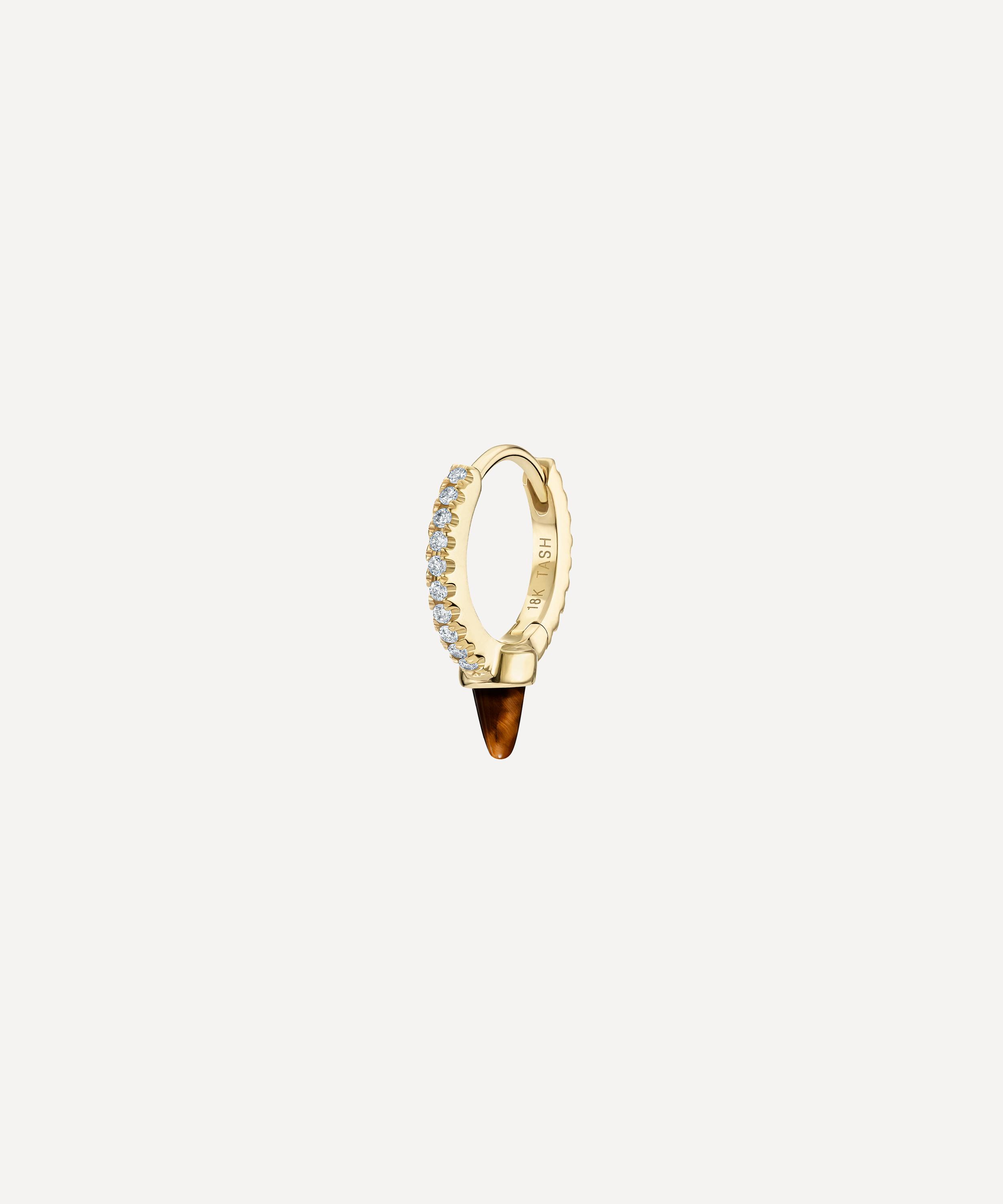 Maria Tash - 18ct 6.5mm Tiger's Eye Short Spike Diamond Eternity Hoop Earring image number 0