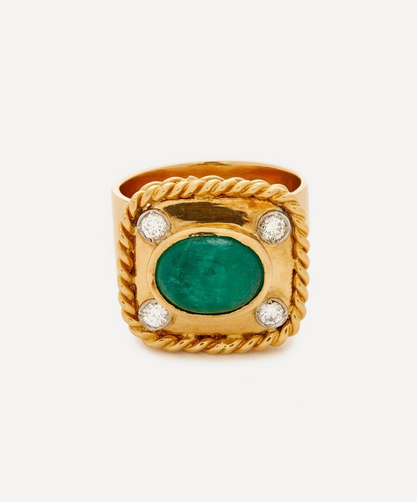 Kojis - 14ct Gold Cabochon Emerald and Diamond Cocktail Ring image number null