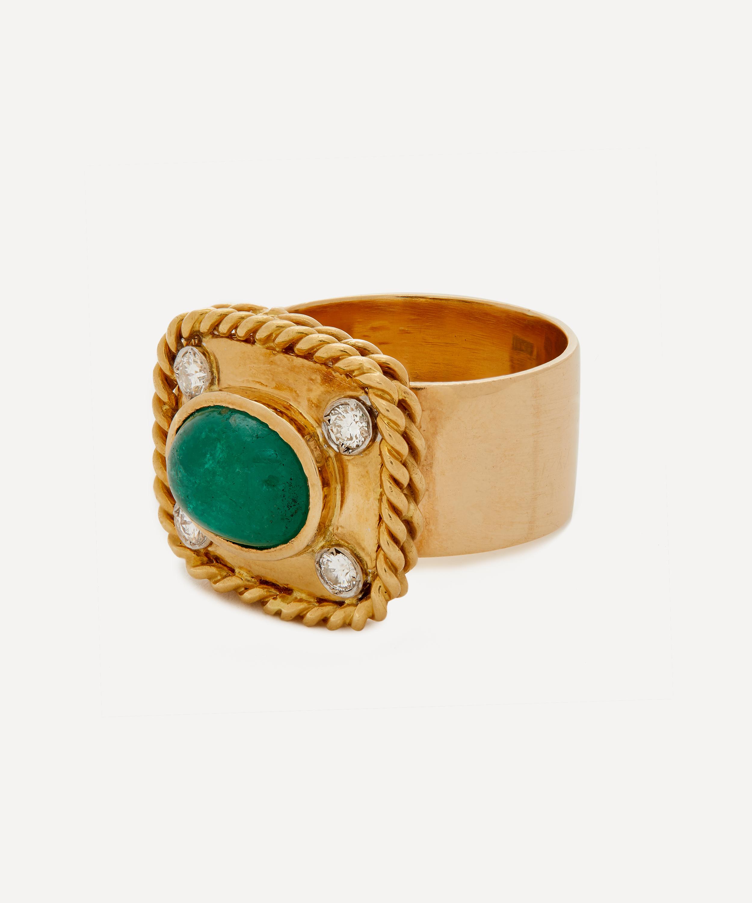 Kojis - 14ct Gold Cabochon Emerald and Diamond Cocktail Ring image number 1