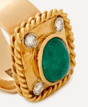 Kojis - 14ct Gold Cabochon Emerald and Diamond Cocktail Ring image number 2