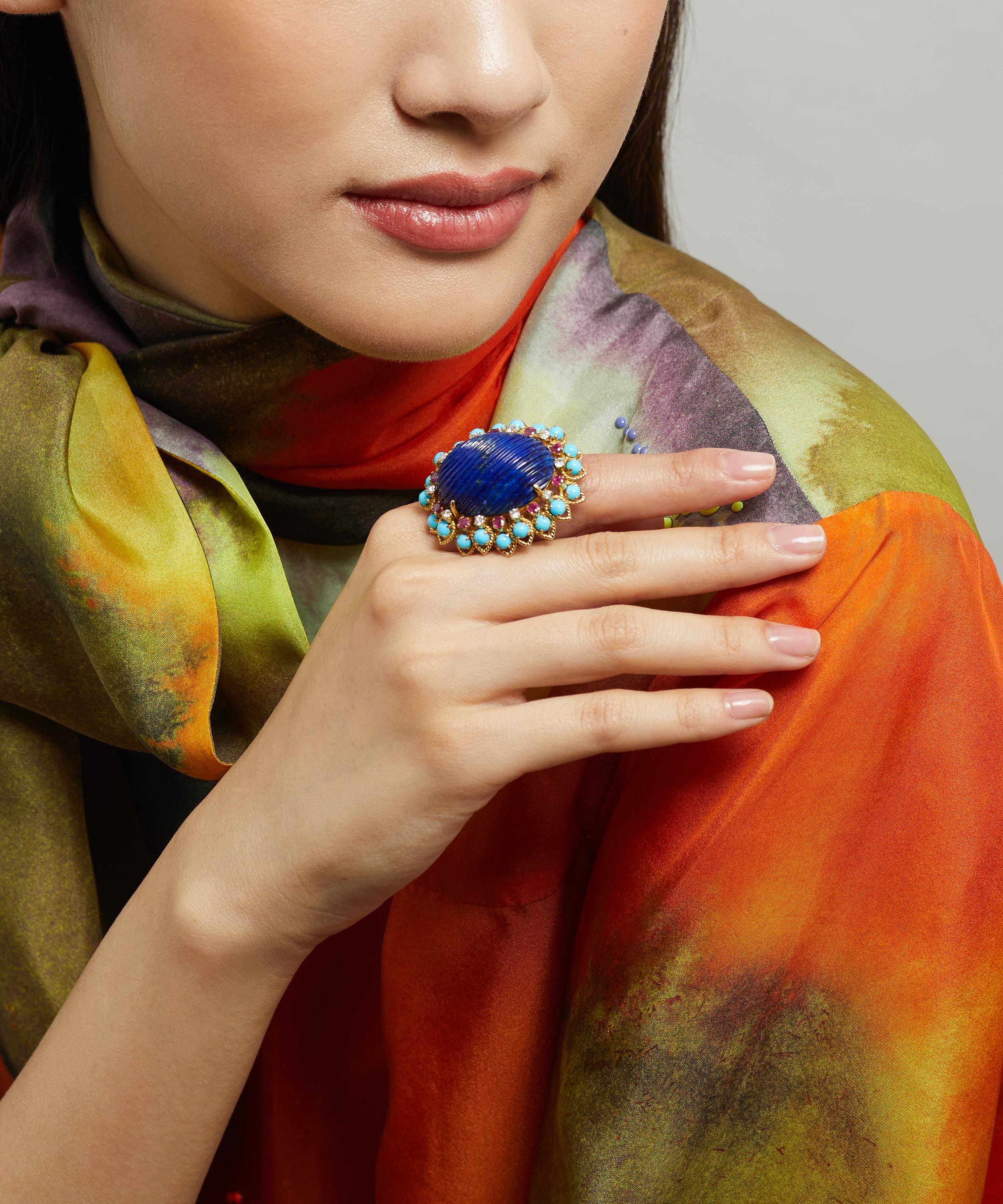 Kojis - 14ct Gold 1960s Lapis Lazuli Turquoise Cocktail Ring image number 1