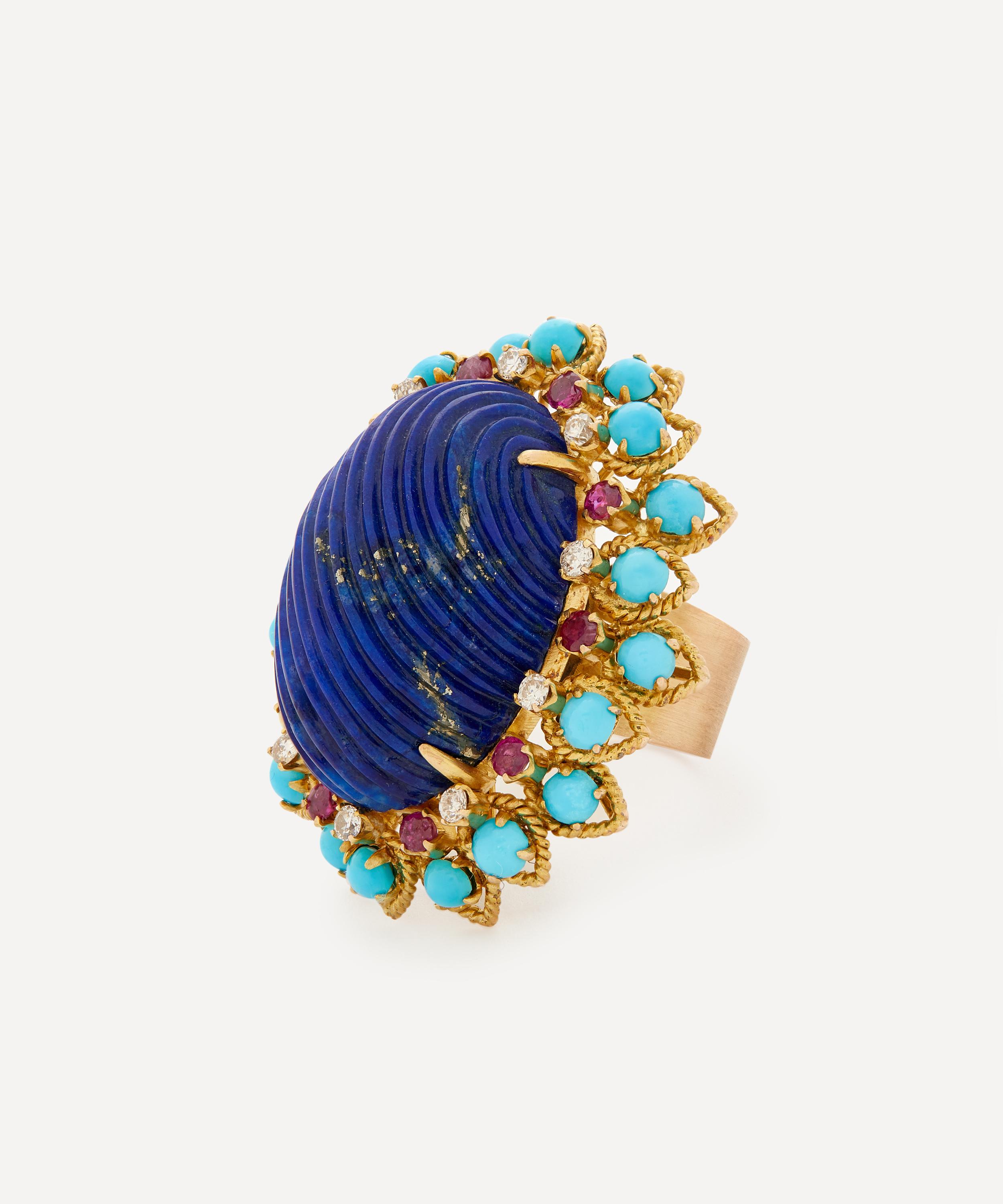 Kojis - 14ct Gold 1960s Lapis Lazuli Turquoise Cocktail Ring image number 2