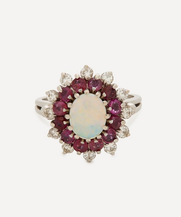 Kojis - 18ct White Gold Opal and Ruby Custer Ring image number null
