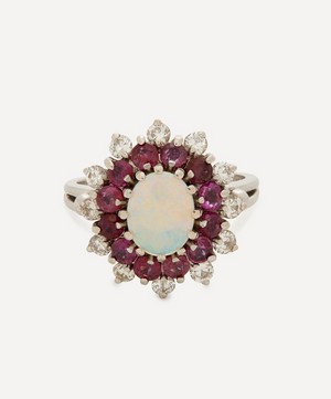 Kojis - 18ct White Gold Opal and Ruby Custer Ring image number 0