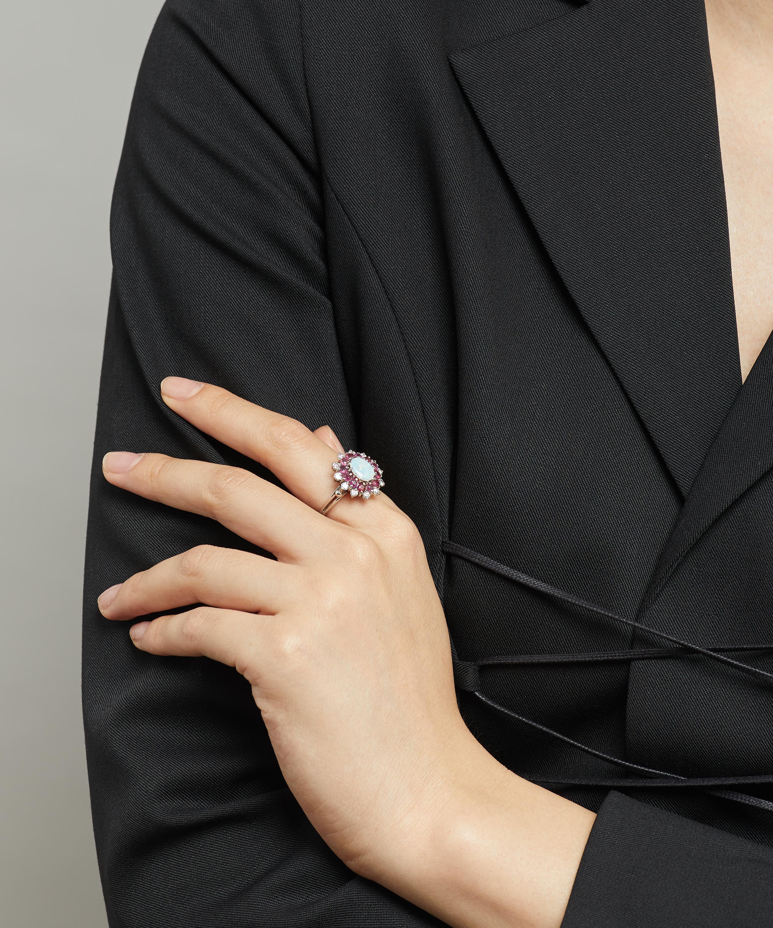 Kojis - 18ct White Gold Opal and Ruby Custer Ring image number 1