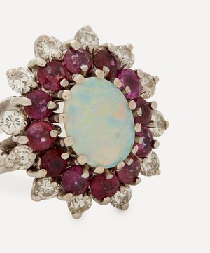 Kojis - 18ct White Gold Opal and Ruby Custer Ring image number 3