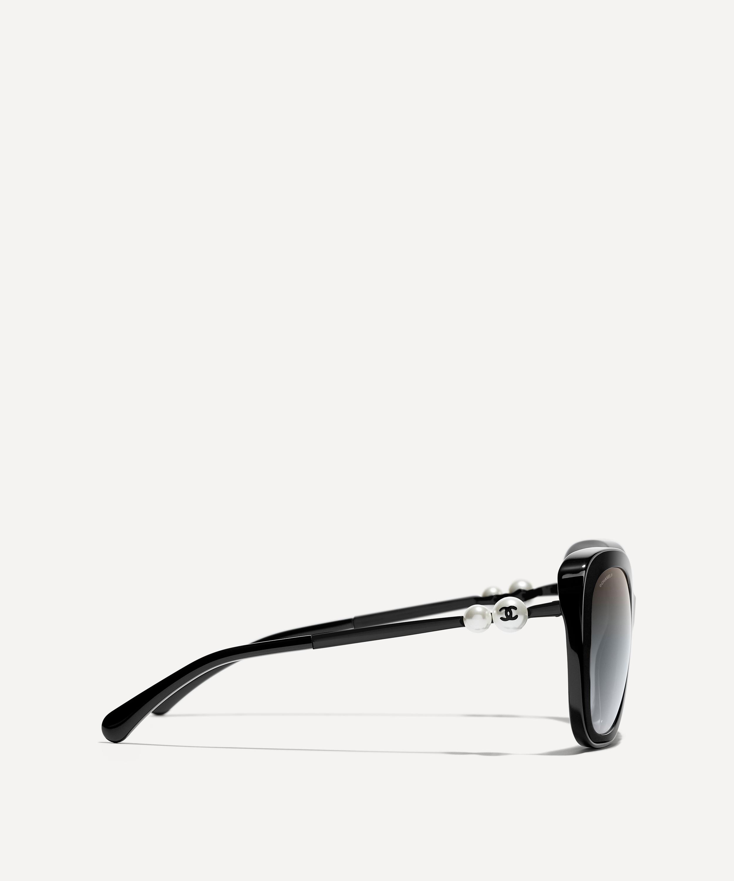 Chanel Logo And Pearl Square Sunglasses in Black