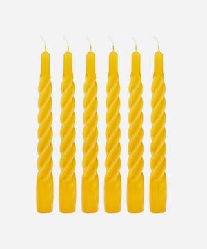 Shiny Yellow Twisted Candles Set of Six