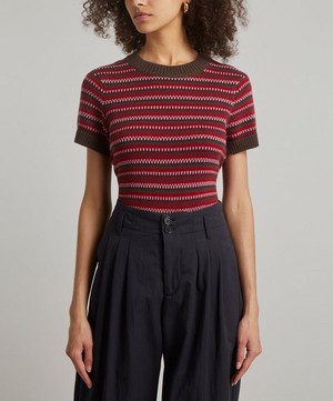 YMC - Mitchell Crochet Stripe Knitted Top image number 2
