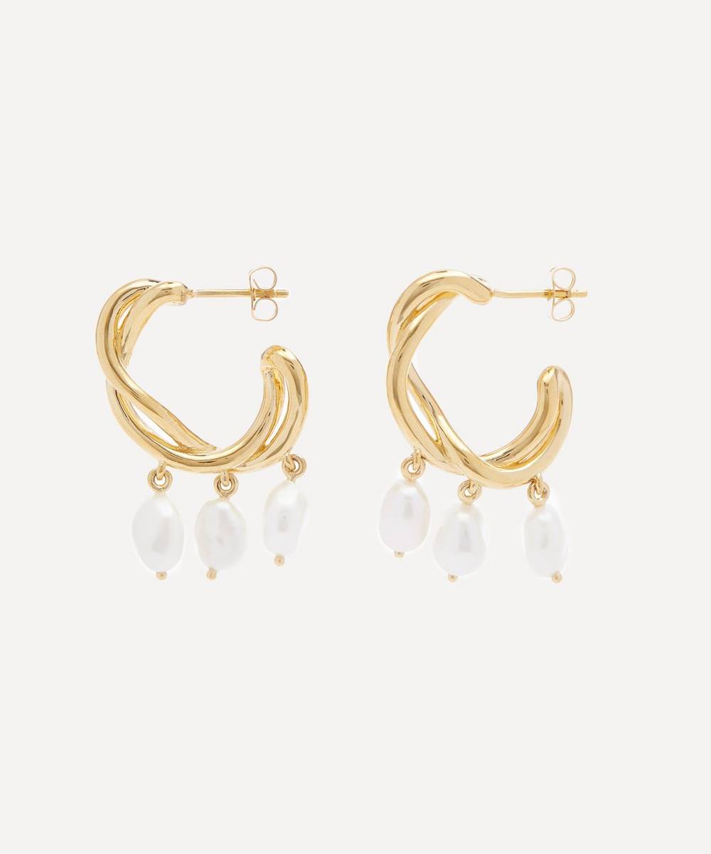 Missoma - 18ct Gold-Plated Molten Baroque Pearl Drop Hoop Earrings