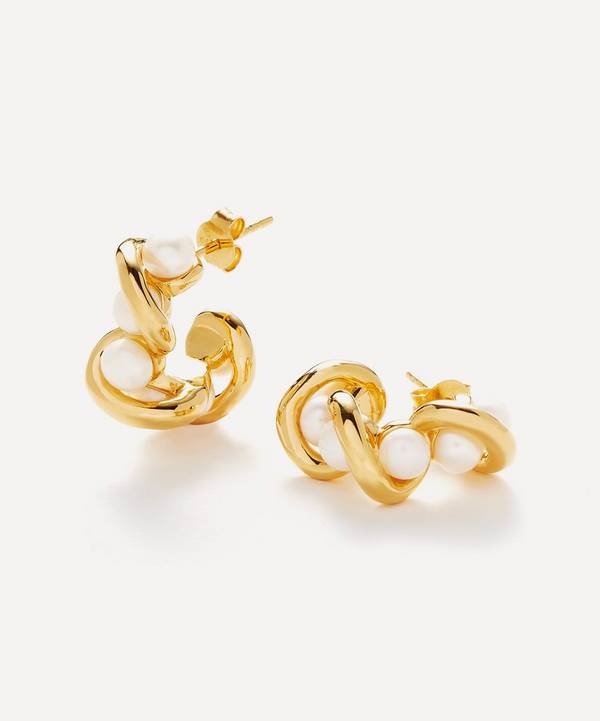 Missoma - 18ct Gold-Plated Molten Pearl Twisted Mini Double Hoop Earrings