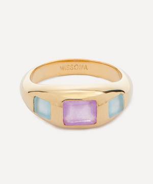 18ct Gold-Plated Good Vibes Triple Gemstone Statement Ring