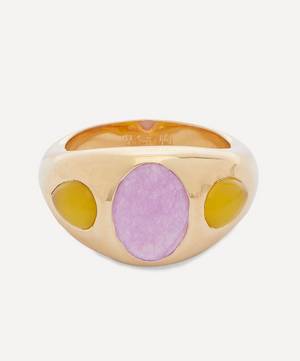 18ct Gold-Plated Good Vibes Triple Gemstone Dome Ring