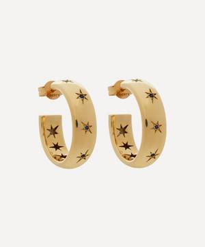 9ct Gold Handmade Ianthe Star Blue Sapphire Hoop Earrings
