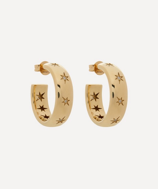 Liberty - 9ct Gold Handmade Ianthe Star Diamond Hoop Earrings image number null